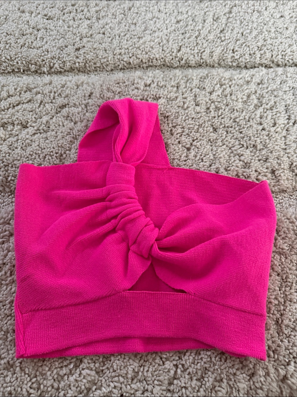 Ruched One-Shoulder Crop Top in Bright Pink